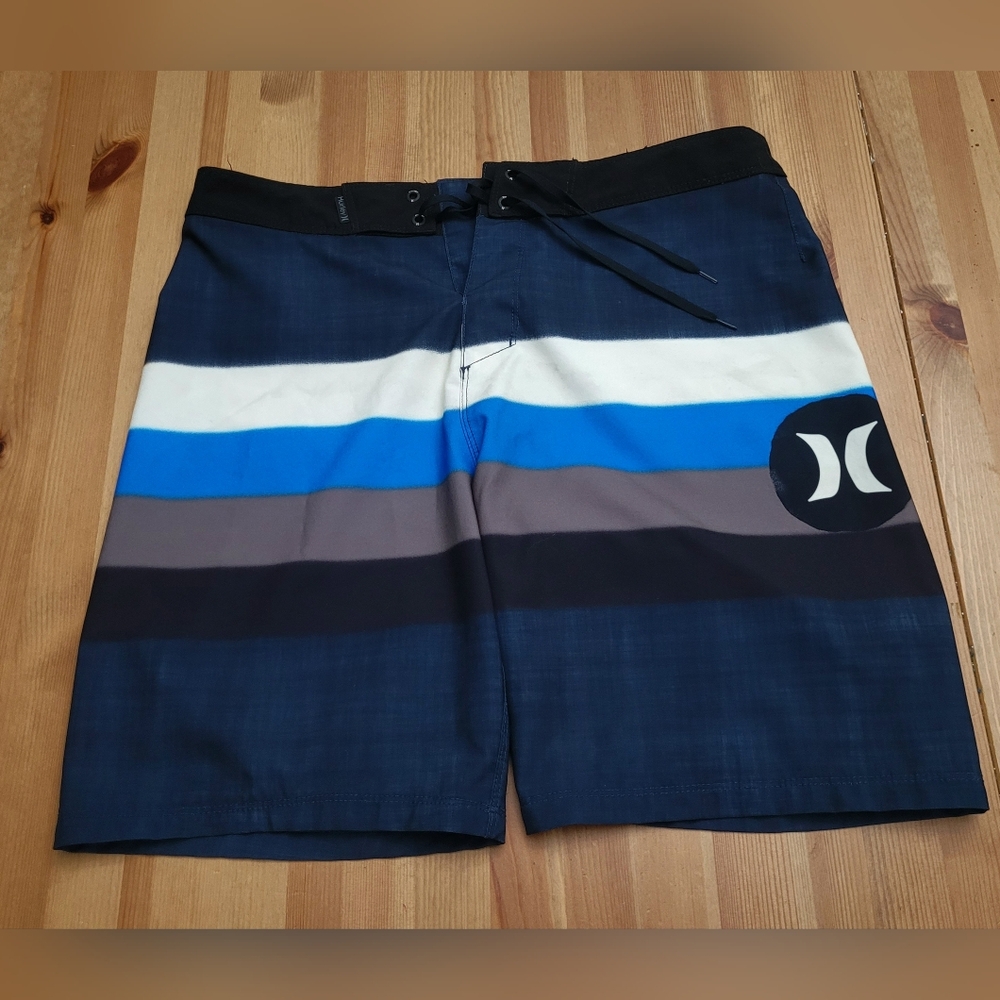Hurley Men's Swim Board Shorts - Blue, White, Black, Brown Size 32